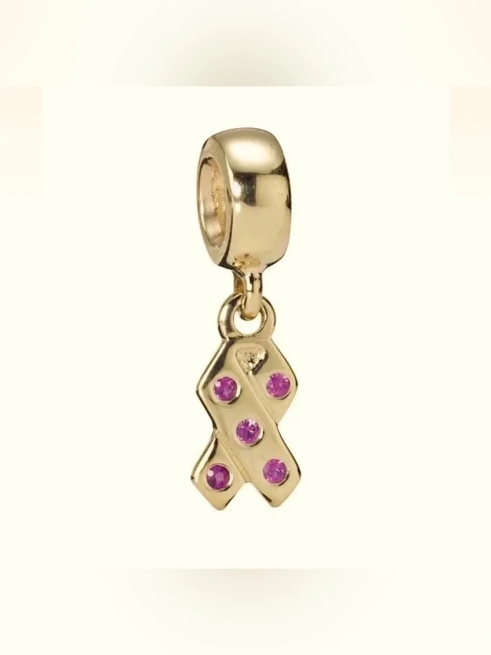 PANDORA 14K SOLID GOLD BREAST CANCER RIBBON PINK CHARM SAPPHIRE DANGLE 750342PSA